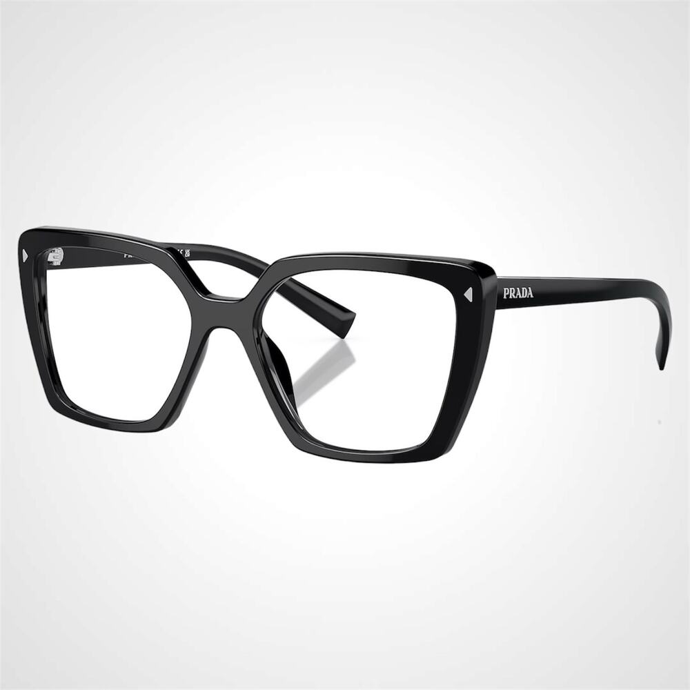 New PRADA Eyeglasses Black Square Silver Logo 53mm w/ Case